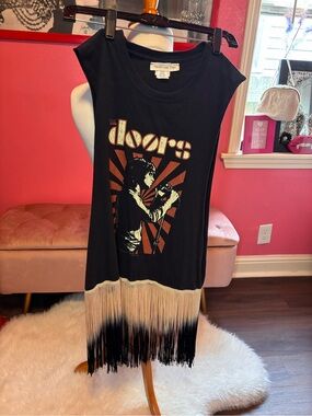 The Doors Vintage Upcycled Black Graphic Fringe Tank Top